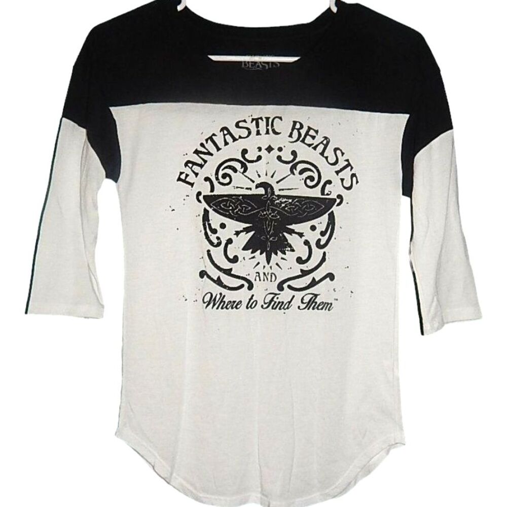 Fantastic Beasts and Where To Find Them women's small white black 3/4-sleeve top